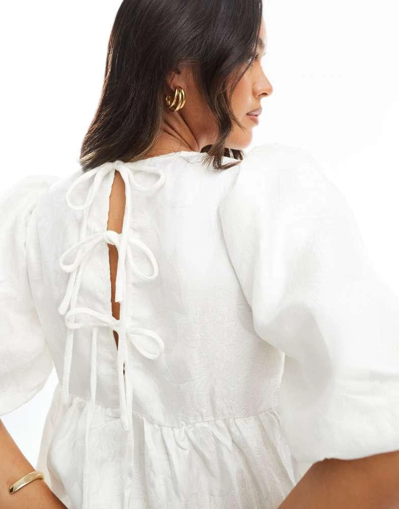 Glamorous Glamorous tiered tie-back midi-dress in off white brocade 3