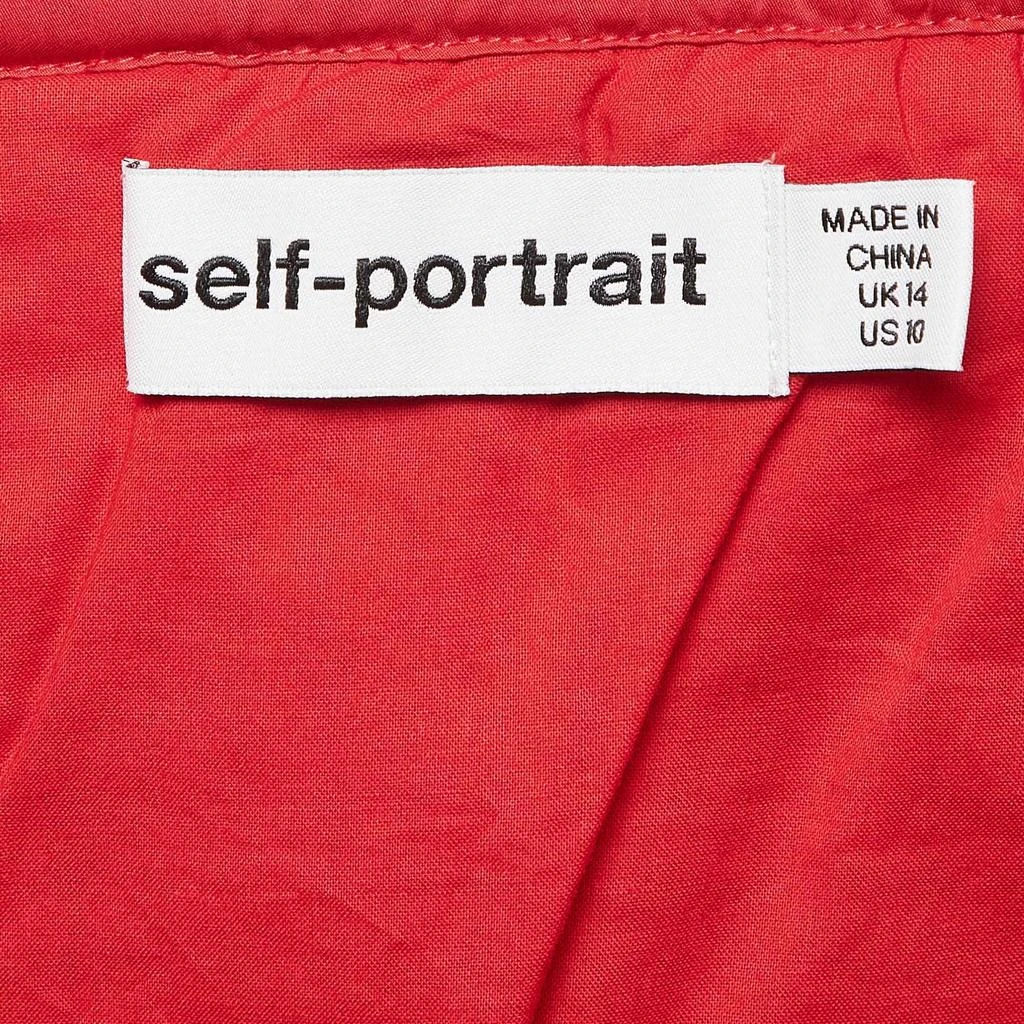 Self Portrait Self-Portrait Red Poplin Smocked Off-Shoulder Midi Dress L 4