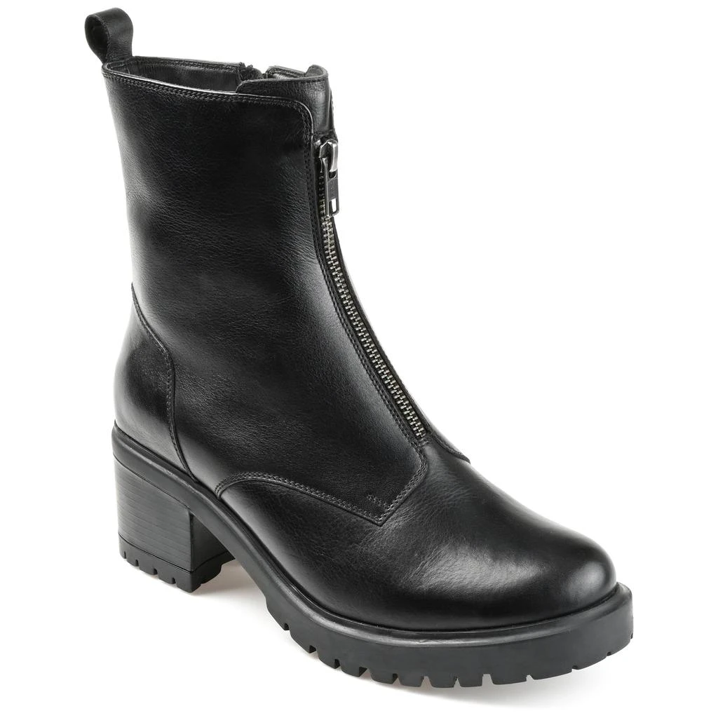 JOURNEE Womens Genuine Leather Norrah Round Toe Stacked Combat Booties 8