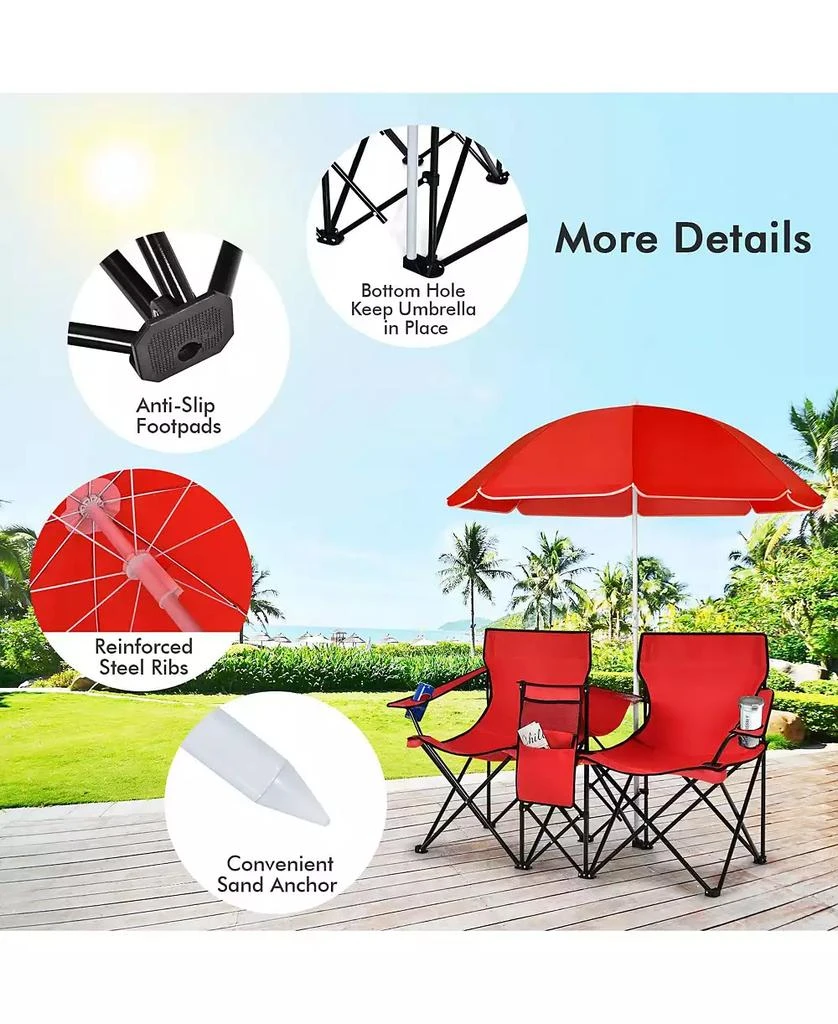 Mecale Portable Folding Picnic Double Chair With Umbrella 4