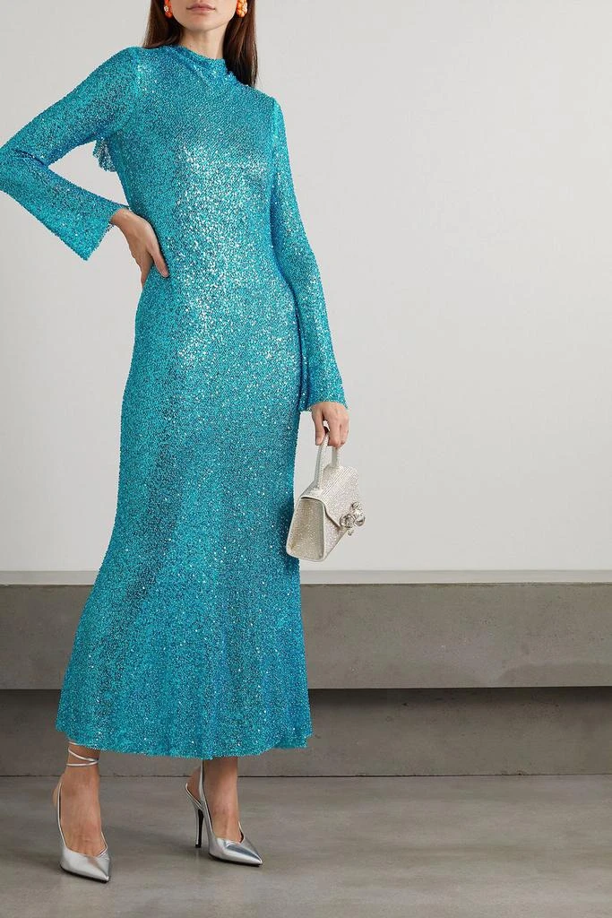 Self Portrait Open-back embellished metallic open-knit maxi dress 2