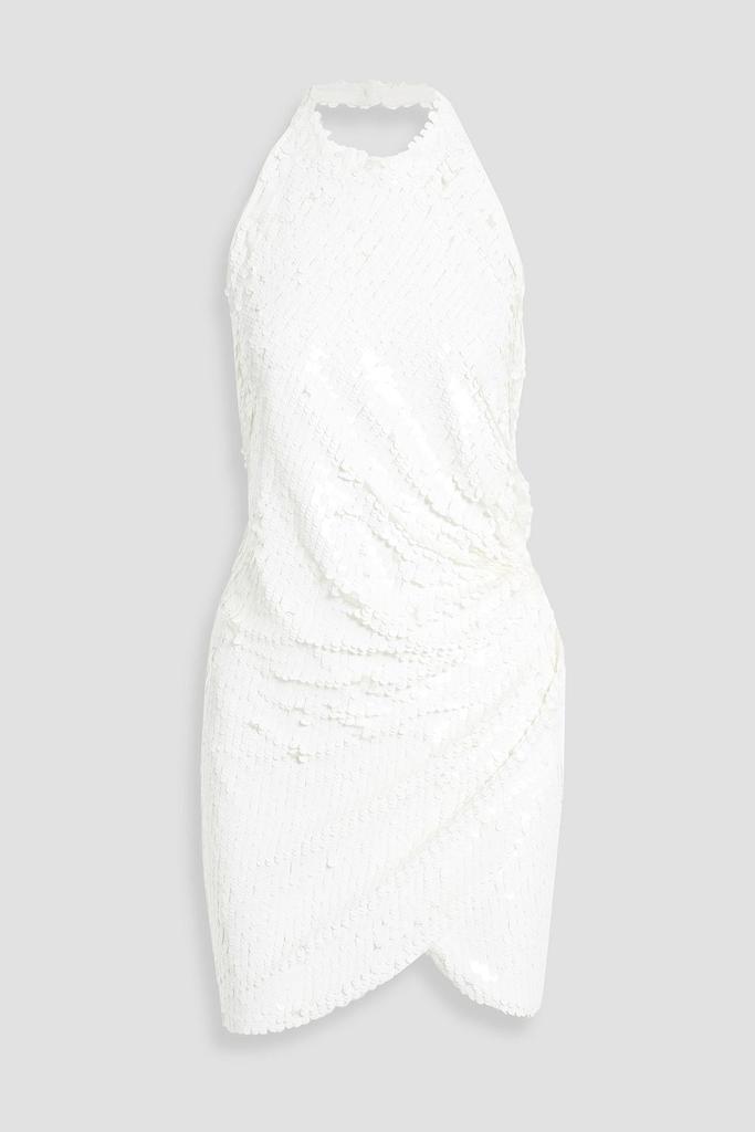 Ronny Kobo Jo wrap-effect sequined stretch-tulle halterneck mini dress