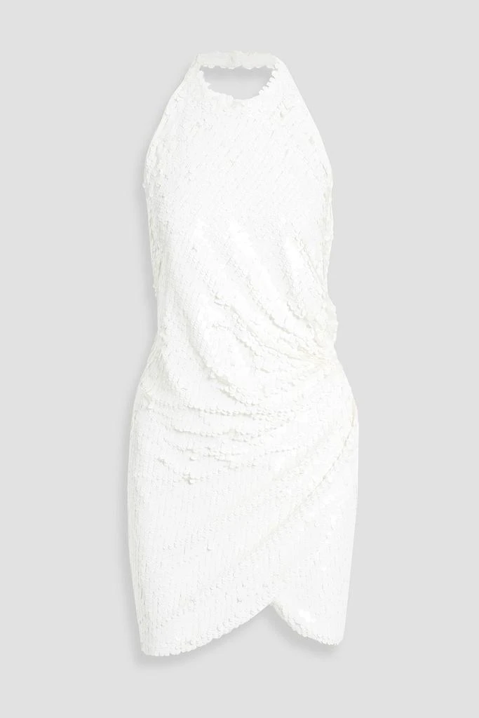 Ronny Kobo Jo wrap-effect sequined stretch-tulle halterneck mini dress 1