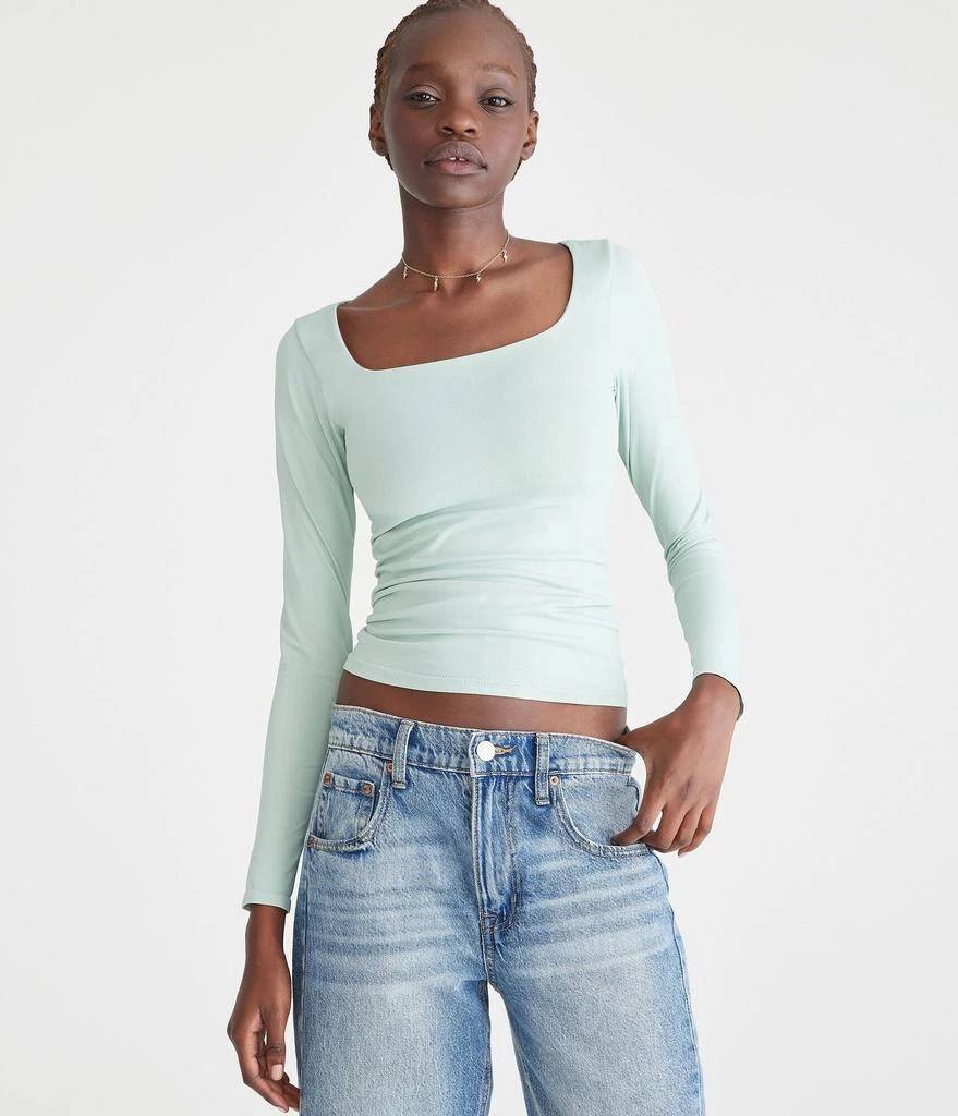 Aeropostale Long Sleeve Seriously Soft Sculpt Square-Neck Tee 1