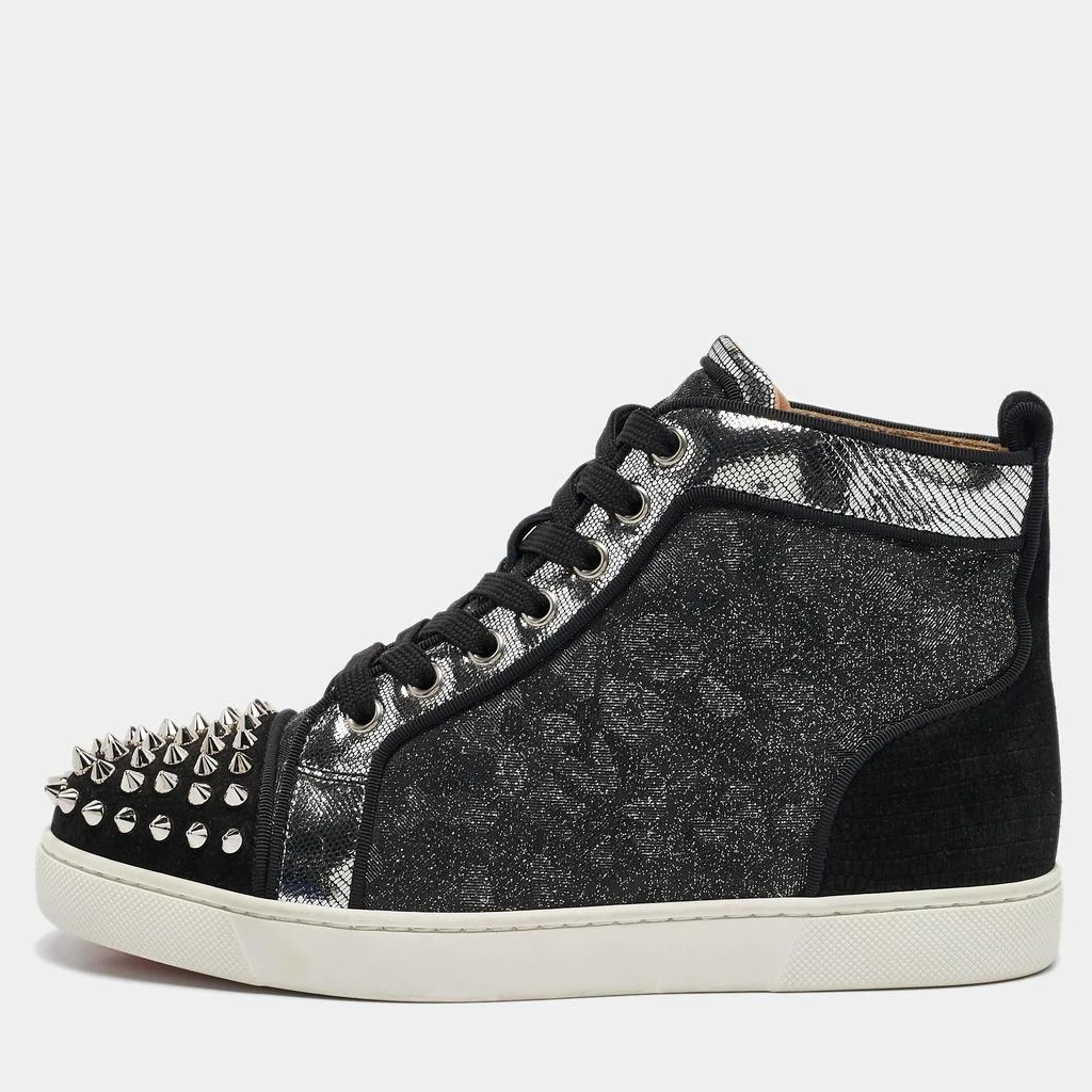 Christian Louboutin Christian Louboutin Silver/Black Suede and Leather Lou Spikes High Top Sneakers Size 37.5 1