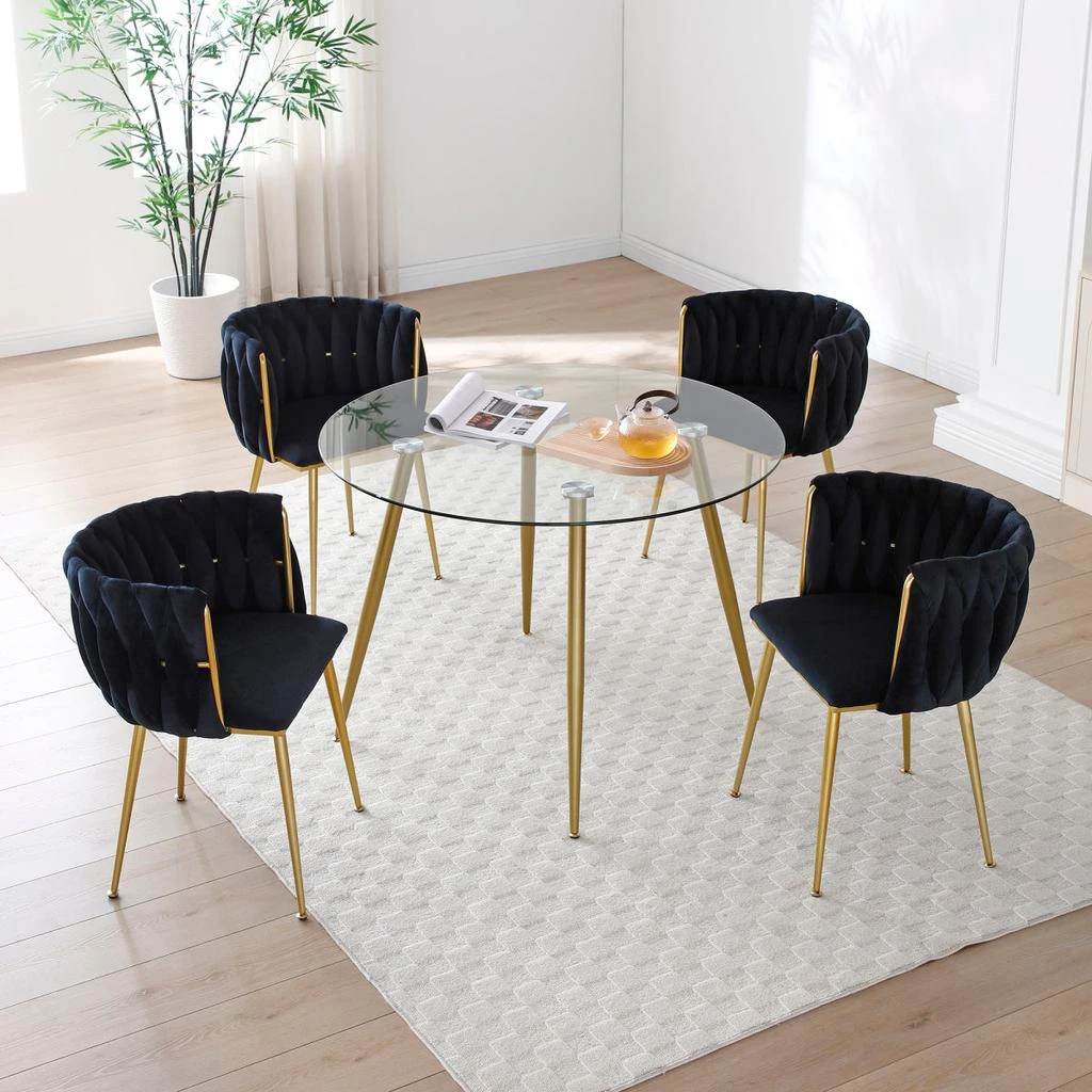 Streamdale Furniture Streamdale Modern Velvet Dining Chairs Set of 2 with Golden Metal Legs 2