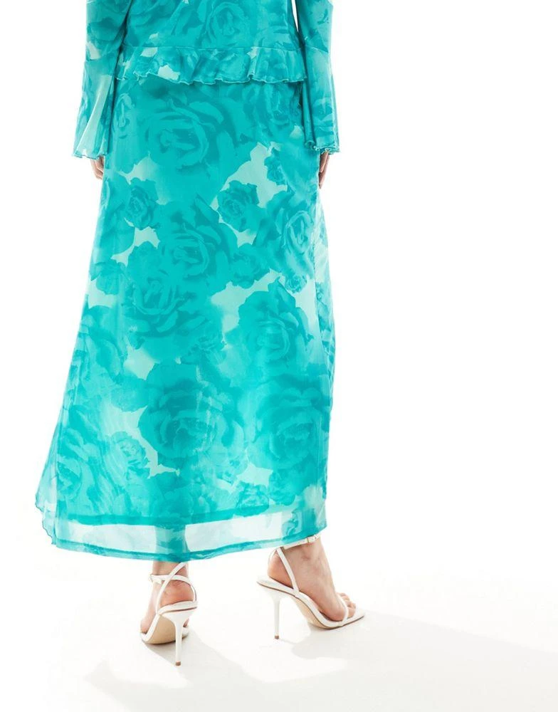 Something New Something New X Cenit Nadir sheet frill detail maxi skirt co-ord in ocean blue print 4
