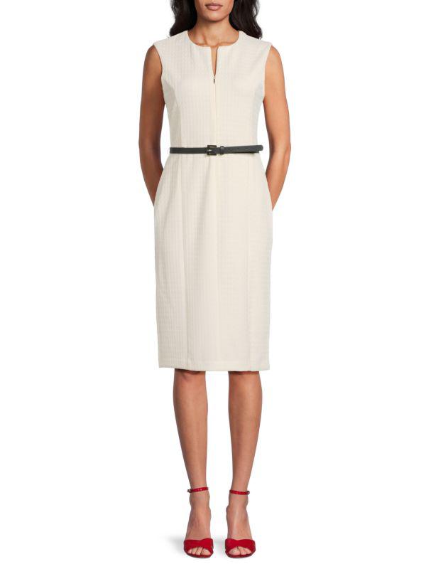 Tommy Hilfiger Textured Belted Sheath Knee Length Dress