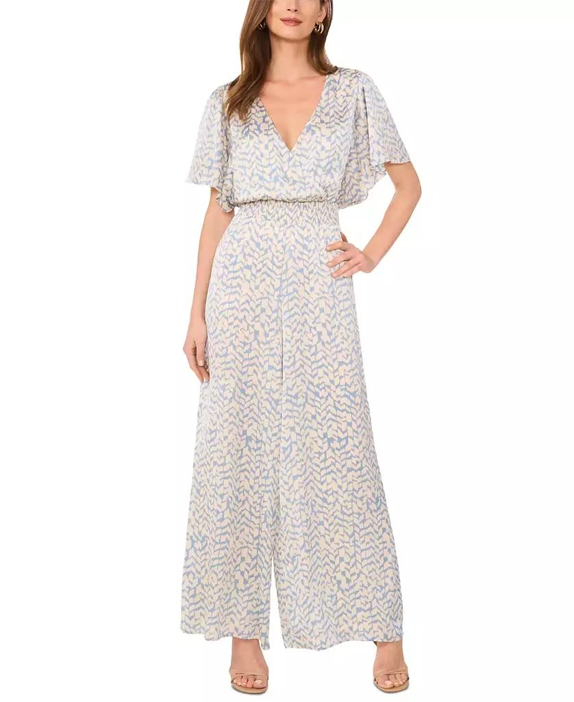Vince Camuto Women's Printed Smocked-Waist Flutter-Sleeve Jumpsuit 1