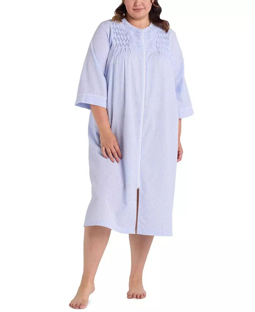 Miss Elaine Plus Size 3/4-Sleeve Zip-Front Seersucker Robe 1