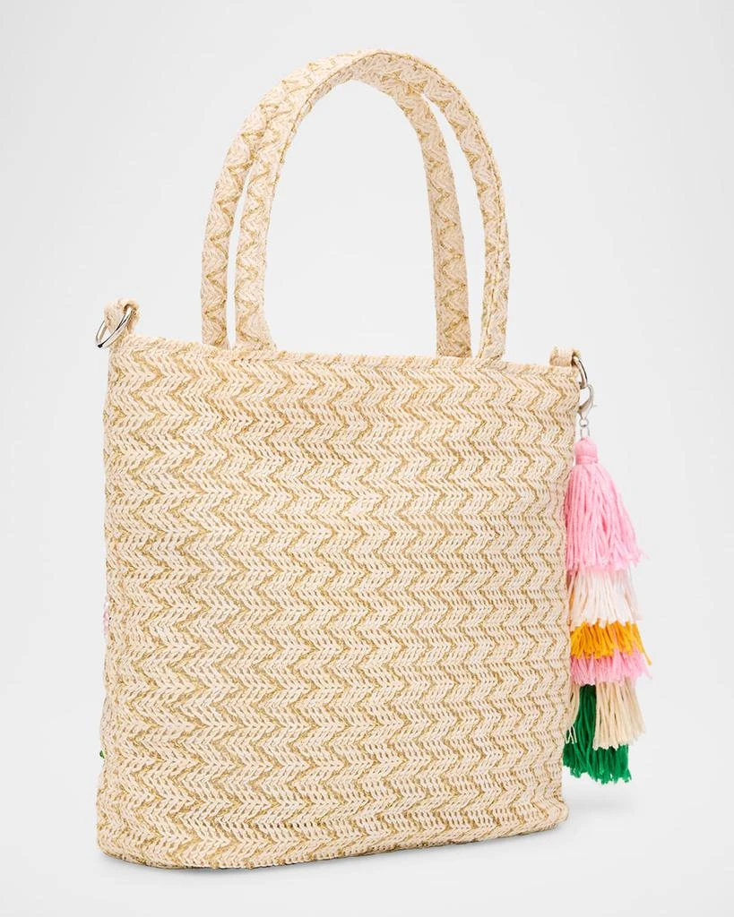 Bari Lynn Kid's Floral Embroidered Raffia Tote Bag with Tassel 3