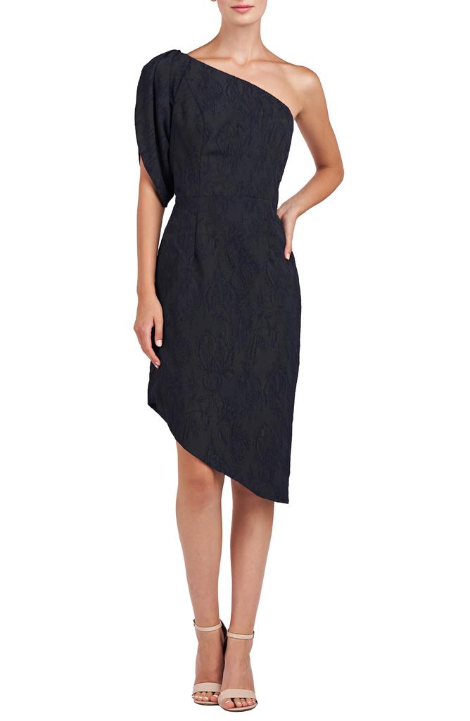 Kay Unger Electra One-Shoulder Jacquard Cocktail Dress