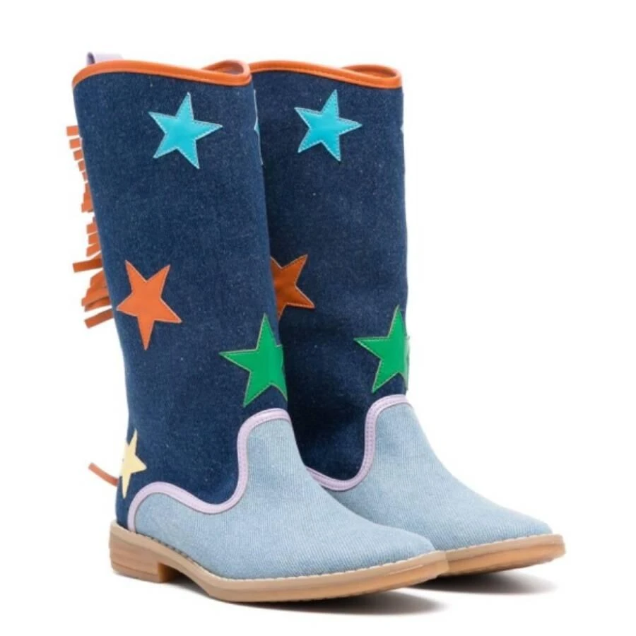 Stella McCartney Boys Fringed Almond Toe Denim Boots 2