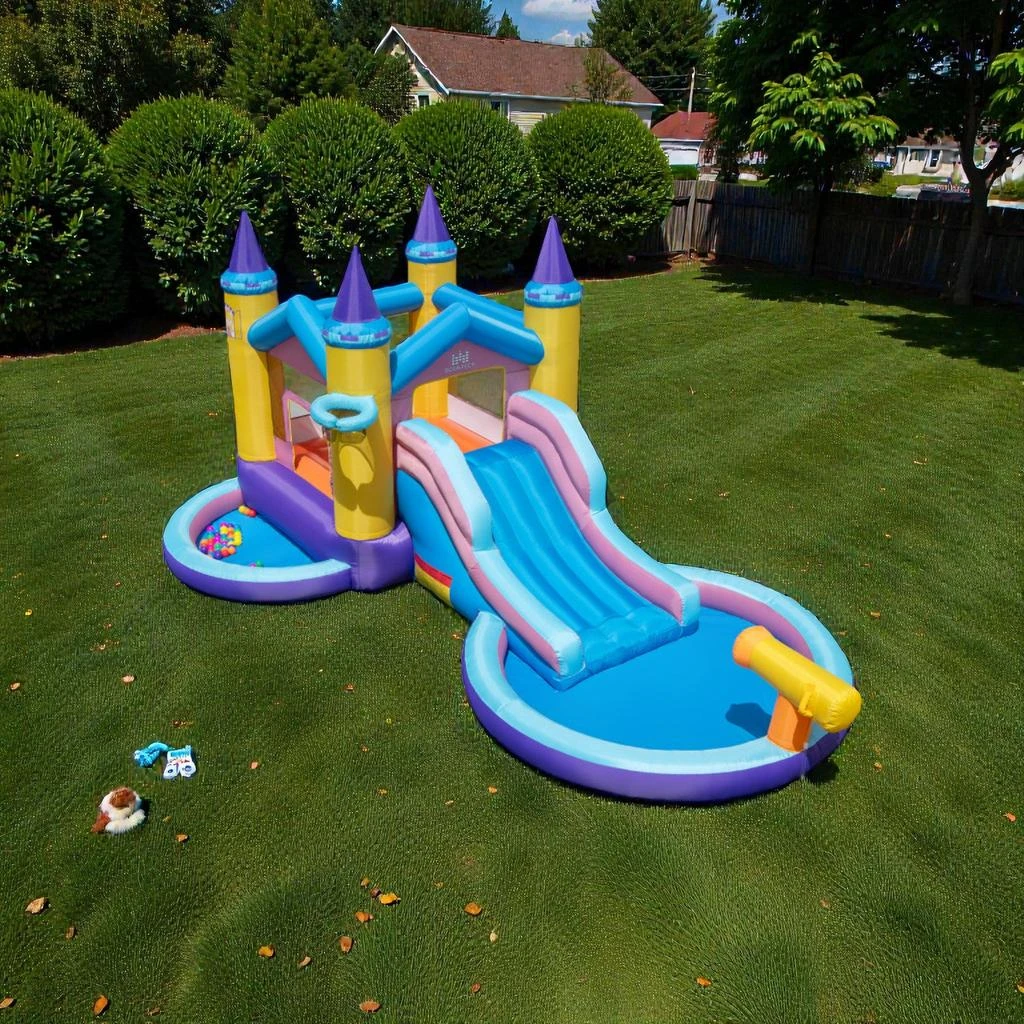 Hivvago Inflatable Kids Splash Park with 6 Features and 678W Blower