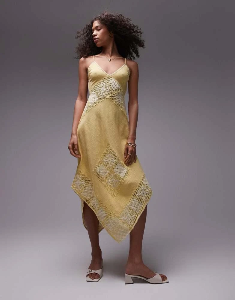 Topshop Topshop crochet linen mix sundress in yellow 1