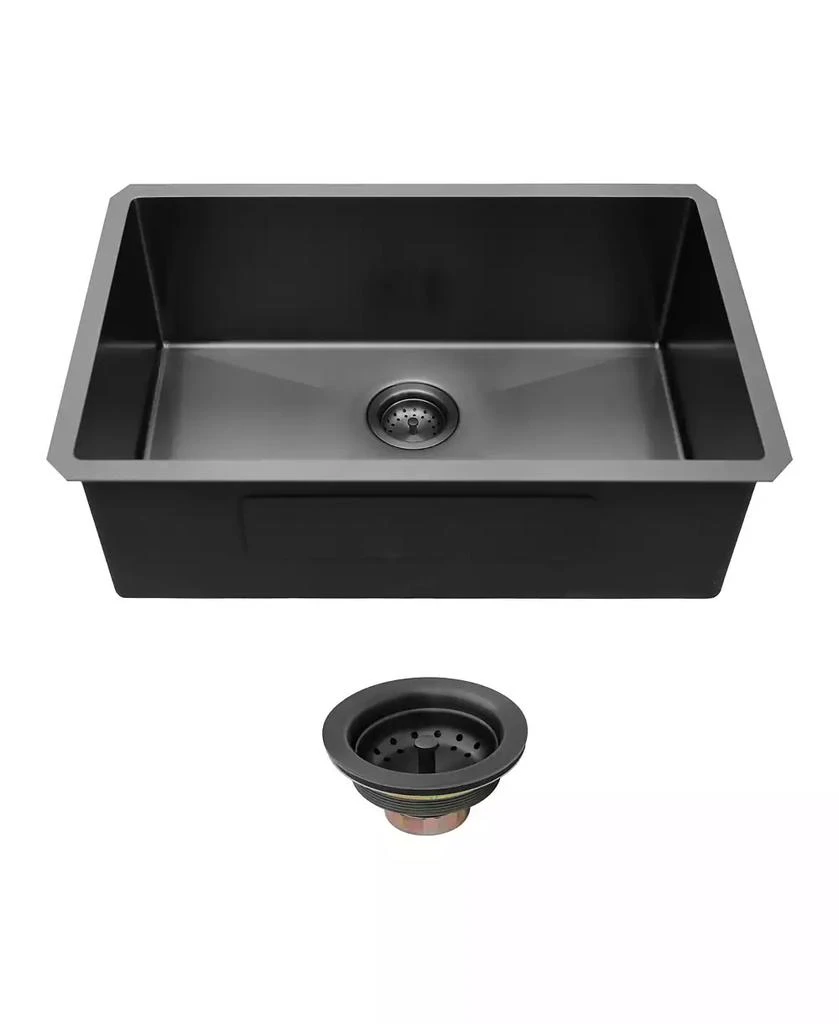 Flynama 30x18x10inch Gunmetal Black Undermount Kitchen Sink Single Bowl Stainless Steel 16 Gauge 2