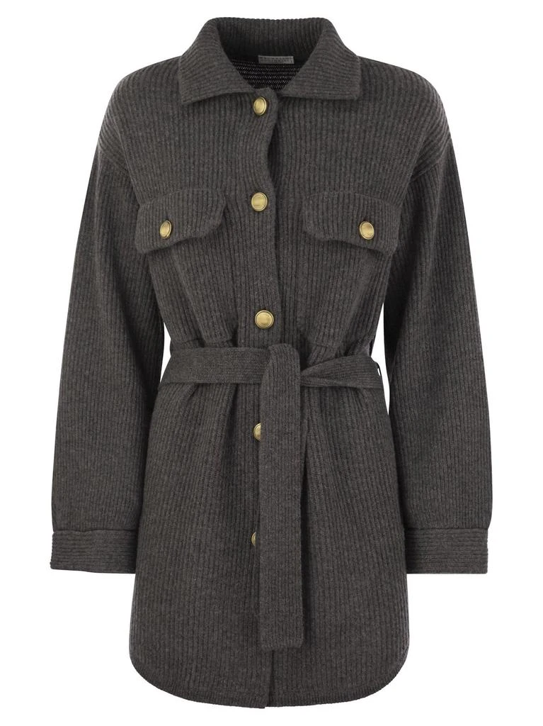 Brunello Cucinelli Brunello Cucinelli Long-Sleeved Ribbed Belted Cardigan from Cettire