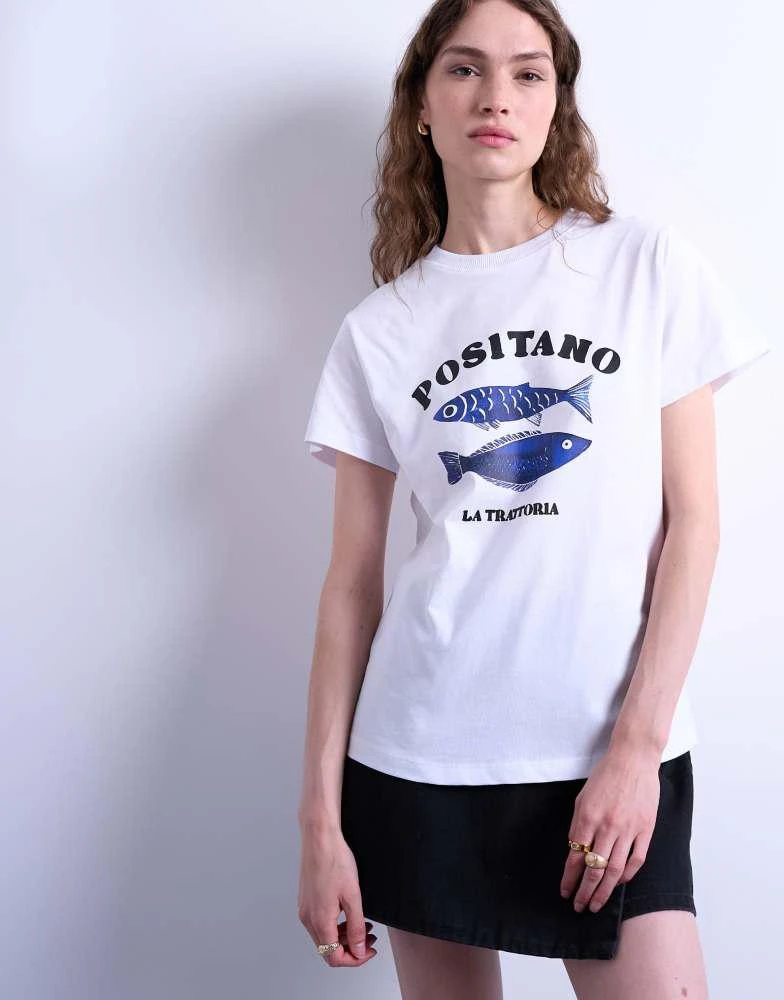 Topshop Topshop graphic Positano everyday tee in white