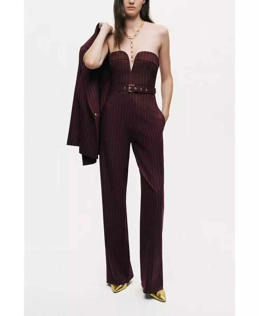 NOCTURNE Women
s Strapless Pinstripe Belted Jumpsuit 4