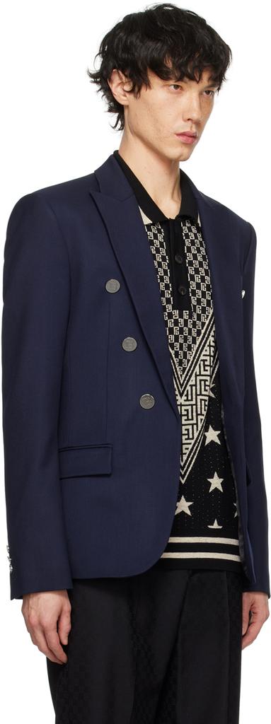 Balmain Navy Peaked Lapel Blazer