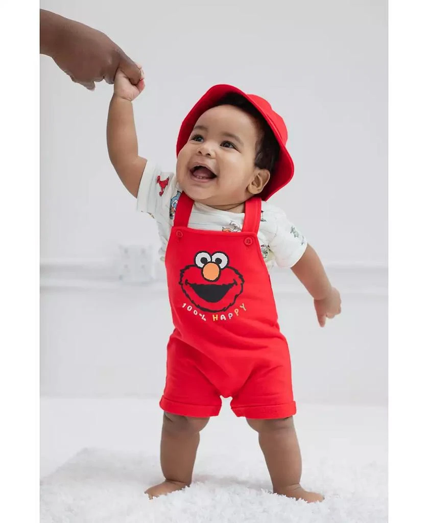 Sesame Street Baby Boys Elmo French Terry Short Overalls T-Shirt and Hat 3 Piece Outfit Set Newborn to 4