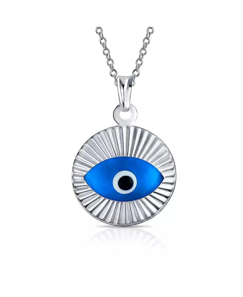 Bling Jewelry Turkish Spiritual Protection Amulet Charm Round Circle Moving Floating Evil Eye Pendant Necklace Rose Gold Plated .925 Sterling Silver