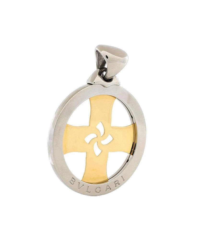 Pre-Owned Bvlgari Tondo Cross Pendant Stainless Steel with 18K Gold 2