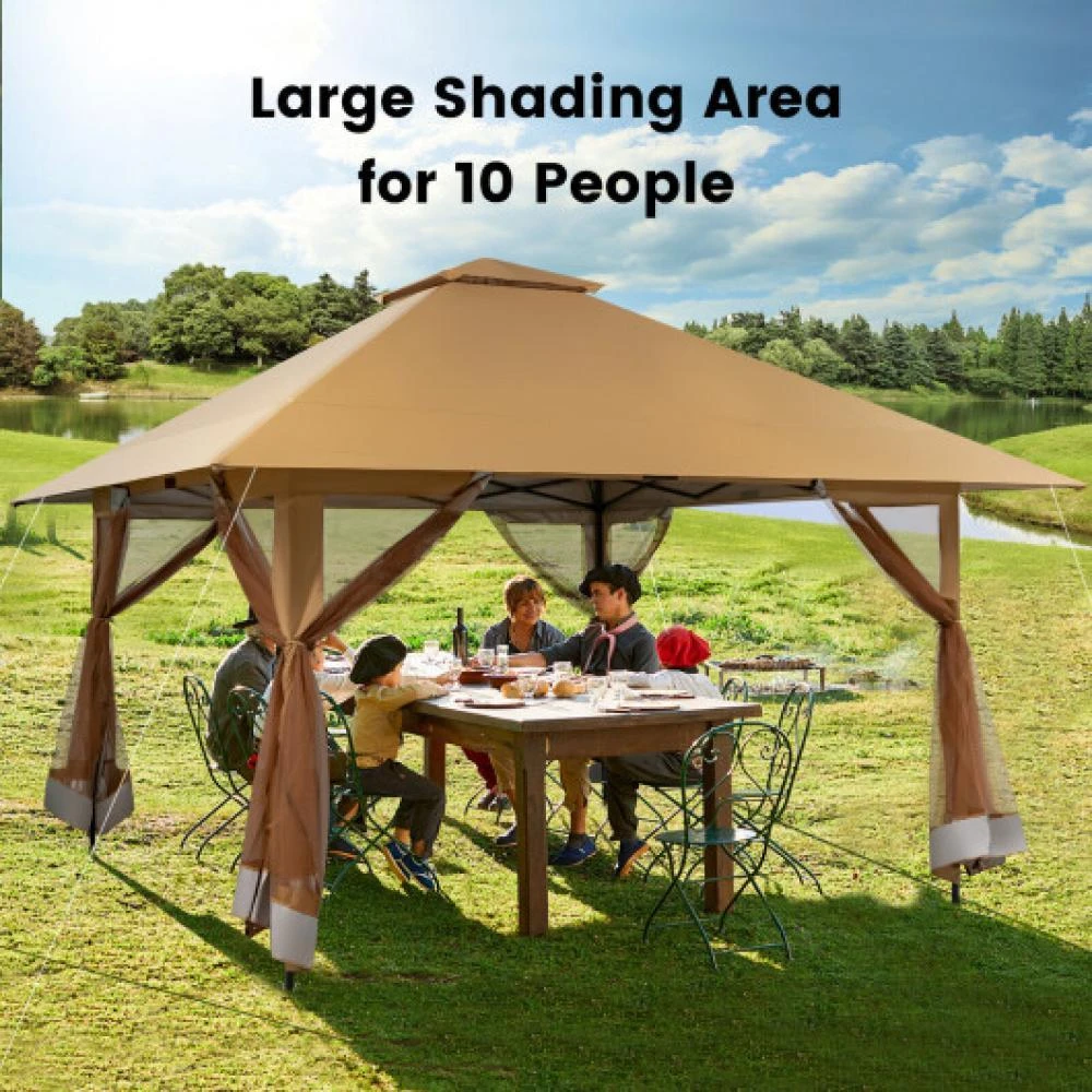 Hivvago 13 x 13 Feet Pop-up Instant Canopy Tent with Mesh Sidewall-Gray 1