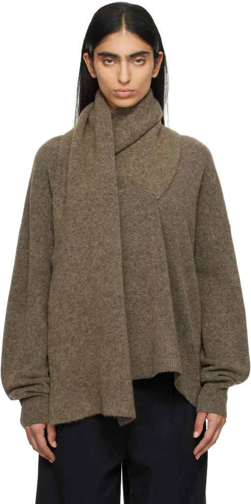 Totême Taupe Draped Scarf Knit Sweater 1