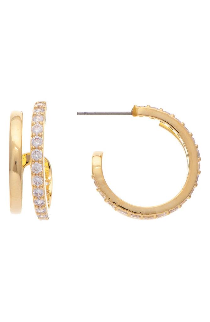 Rivka Friedman 18K Yellow Gold Plated Pave CZ Double Hoop Earrings