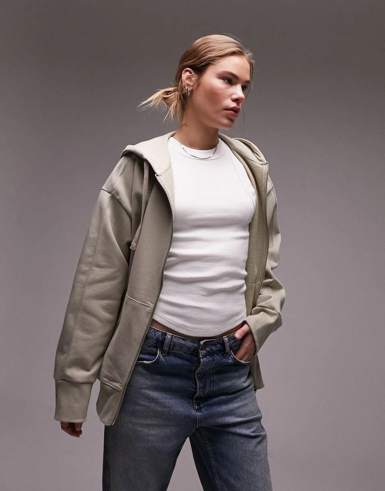 Topshop Topshop premium extreme oversized zip through hoodie in sage 1