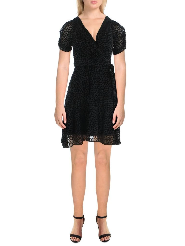 DKNY Petites Womens Velvet Polka Dot Fit & Flare Dress 1