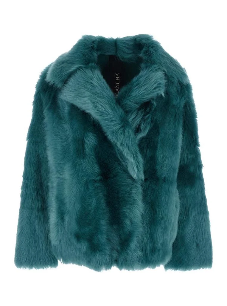 BLANCHA Green Shearling Jacket With Notched Revers And Concealed Front Closure In Fur Woman 1