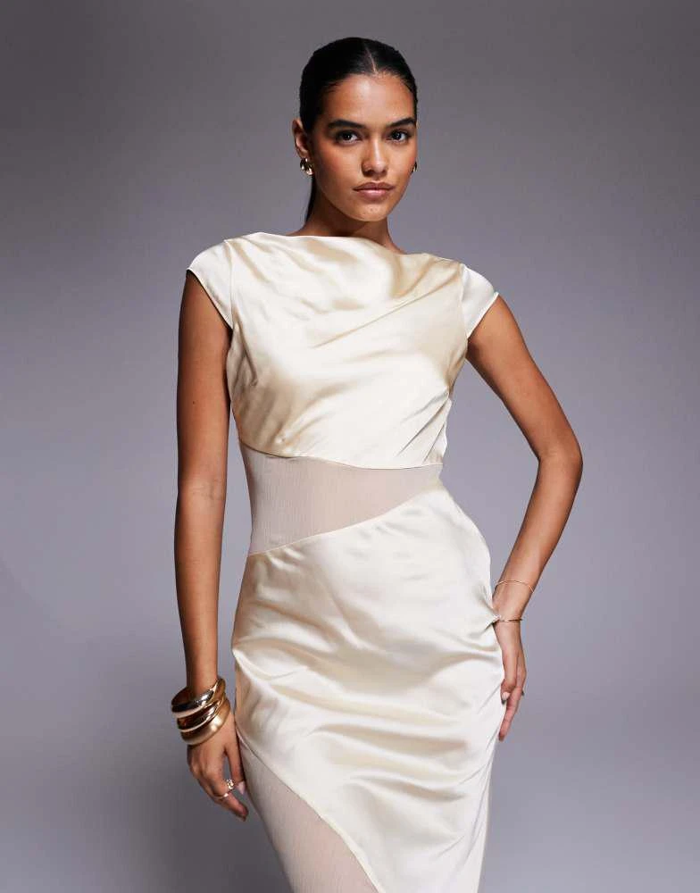 knee length dresses for ladies Empire Waist Long Sleeve Satin Midi Dress Large