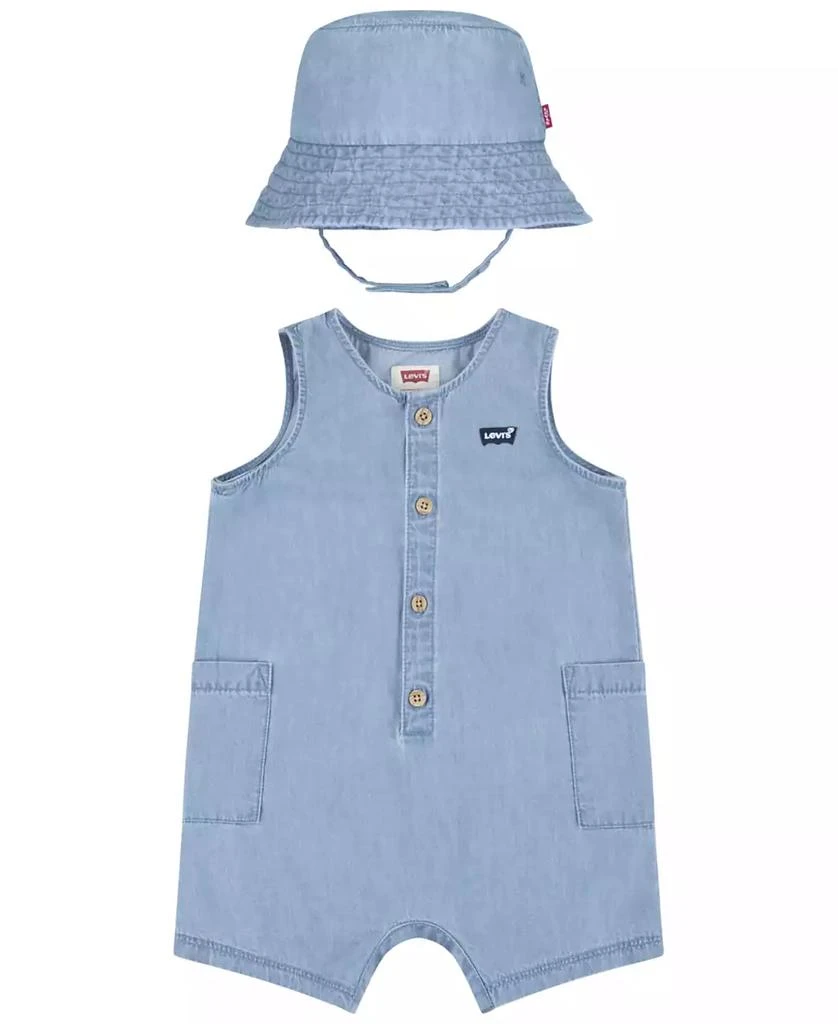 Levi's Baby Boys Denim Romper and Bucket Hat Set 1