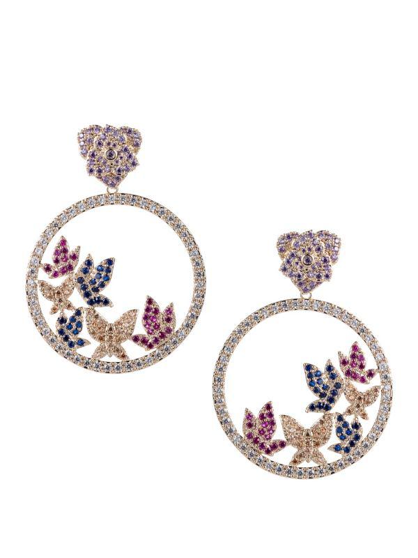 Eye Candy LA Luxe Collection 14K Gold-Plated Brass & Cubic Zirconia Butterfly Hoop Earrings