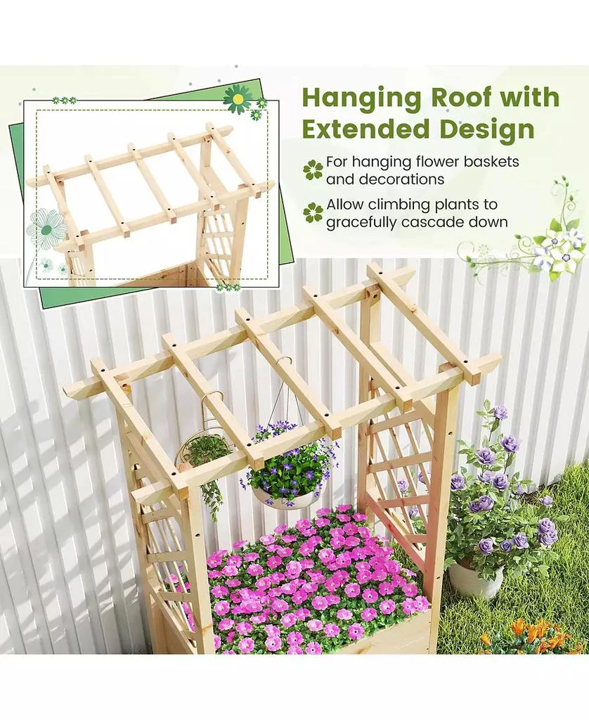 Slickblue Raised Garden Bed Wooden Elevated Planter Box with Hanging Roof 8