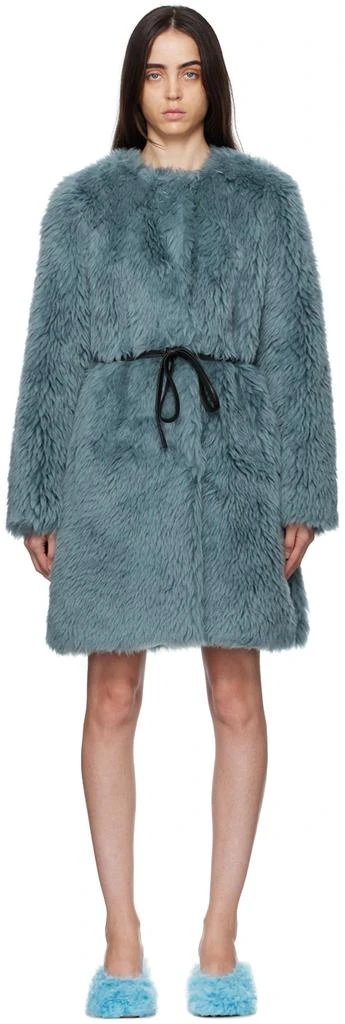 Yves Salomon Blue Belted Coat 1