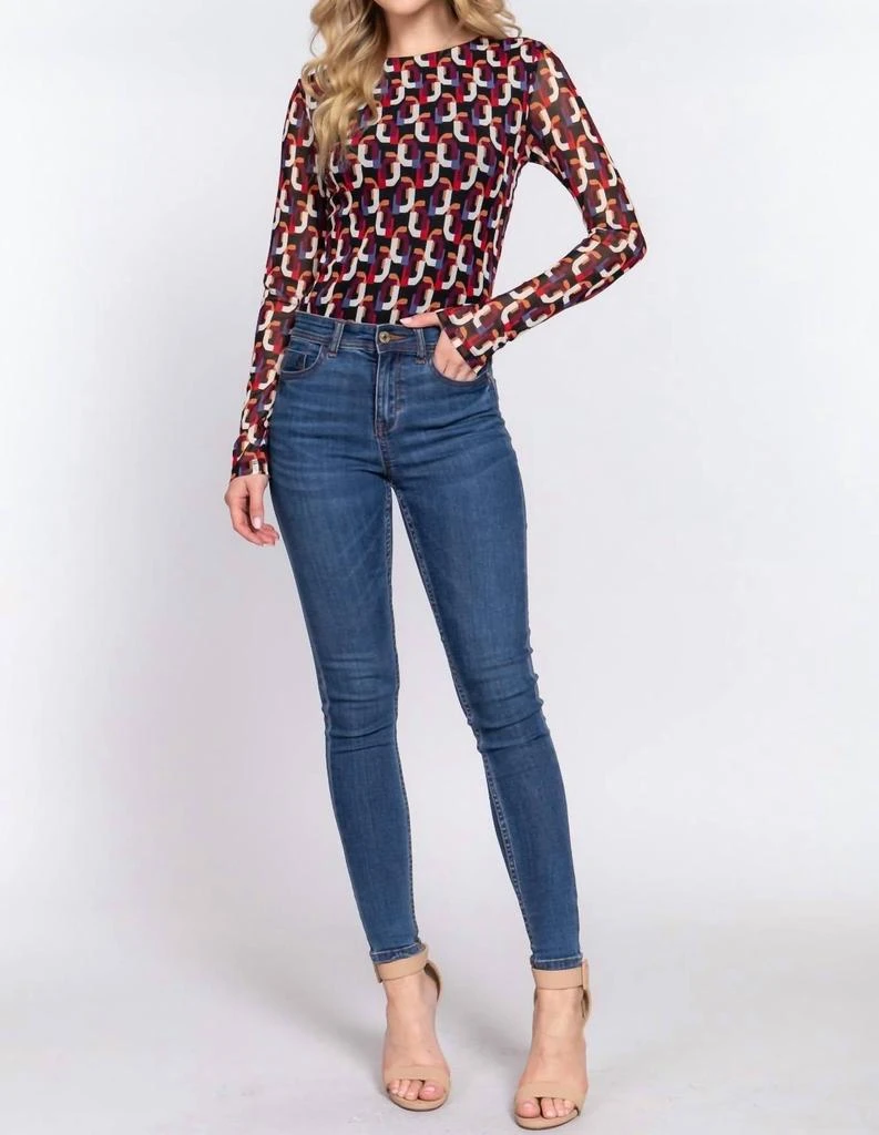 Active USA Active Usa - Long Sleeve Printed Mesh Bodysuit 5