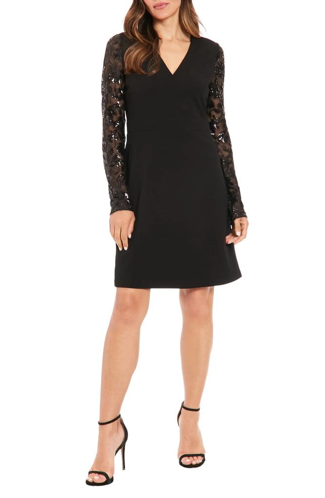 London Times Novelty Long Sleeve A-Line Cocktail Dress 1