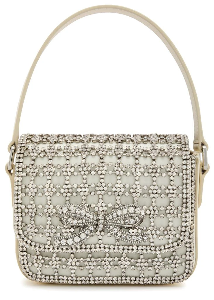 Self Portrait Micro crystal-embellished satin and leather top handle bag 1
