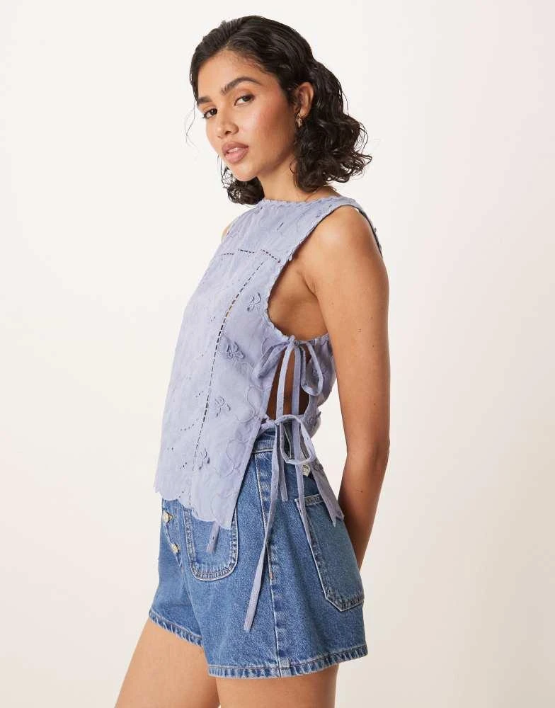ASOS ASOS DESIGN tie side embroidery top in blue 1
