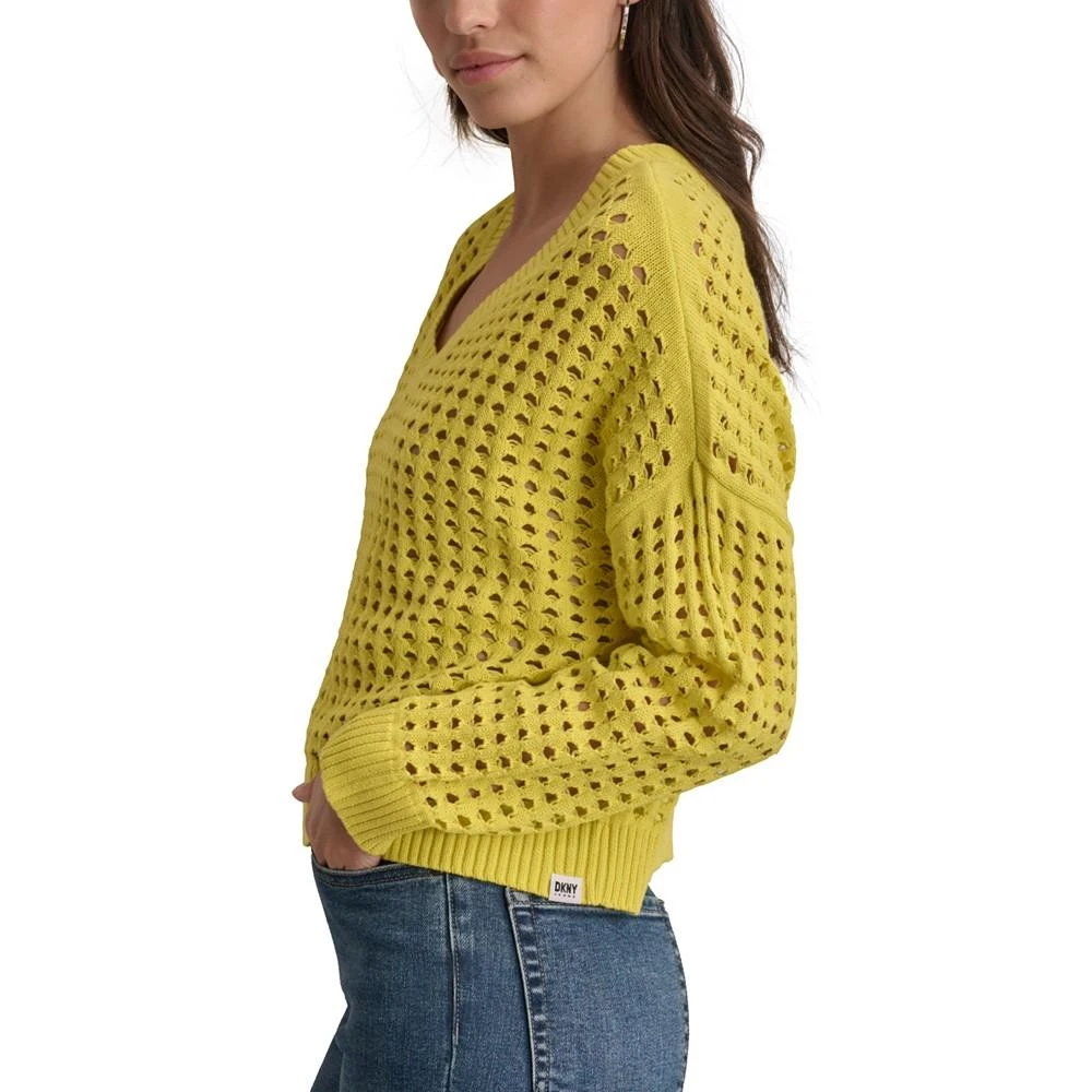DKNY Women's V-Neck Open-Stitch Cotton Sweater 3