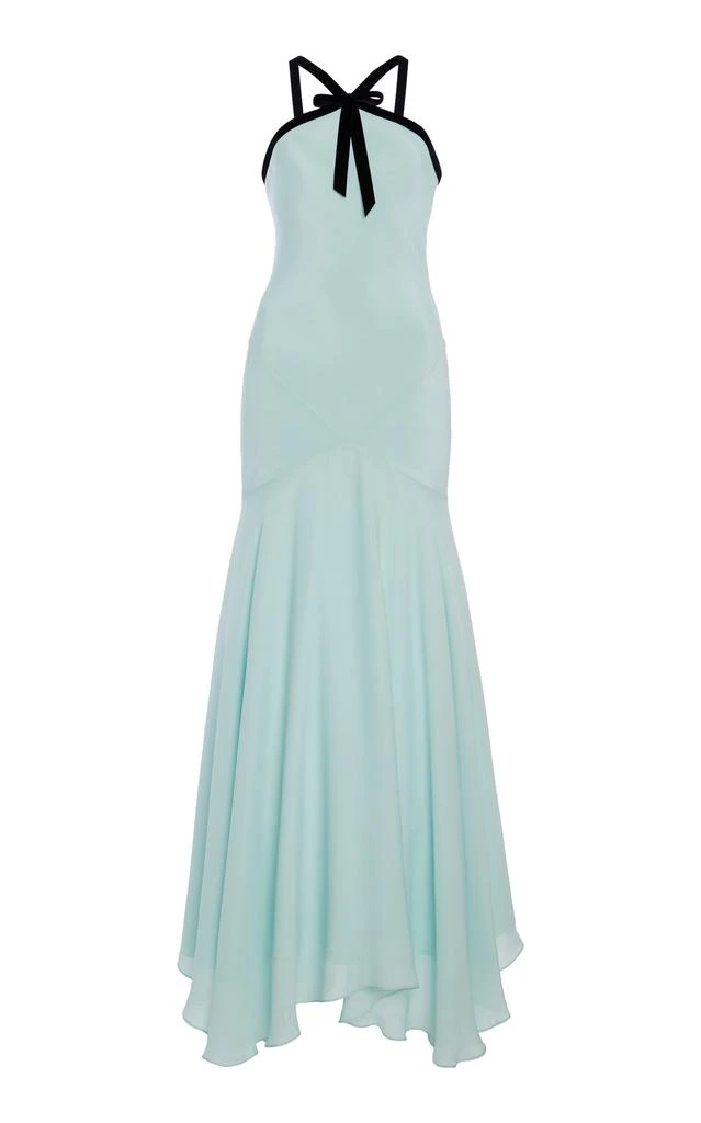 green emerald velvet dress Green Silk Crepe Bias Gown with Scarf main image 1