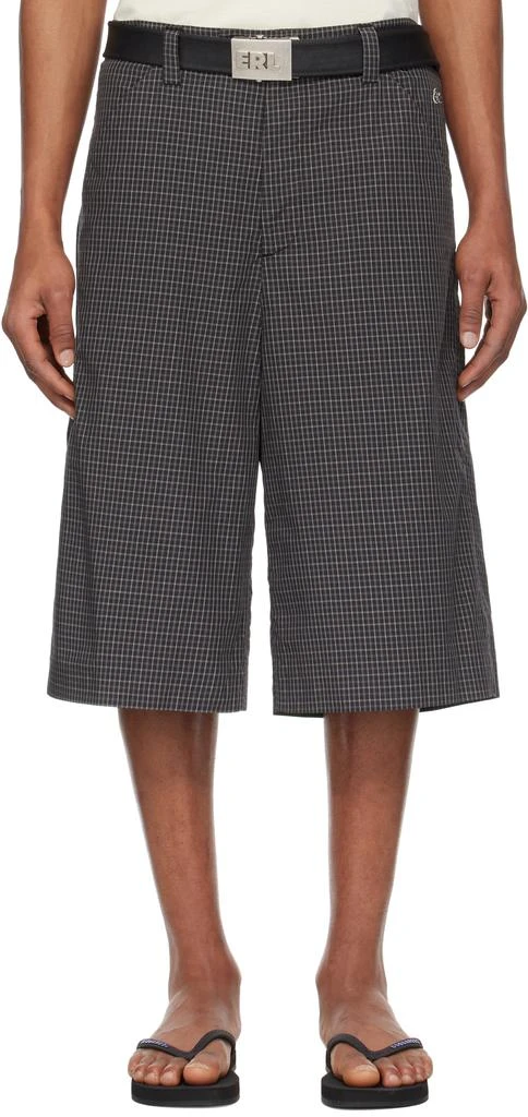 ERL Black Tailored Mini Plaid Skate Shorts 1