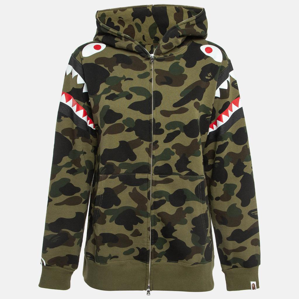 A Bathing Ape A Bathing Ape Green Camo and Shark Printed Hoodie L