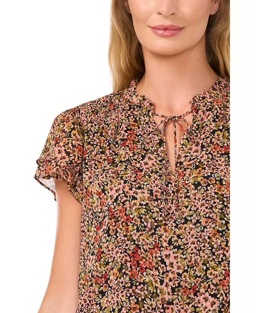 CeCe Women's Ditsy Floral Tie Front Blouse with Smocking 3