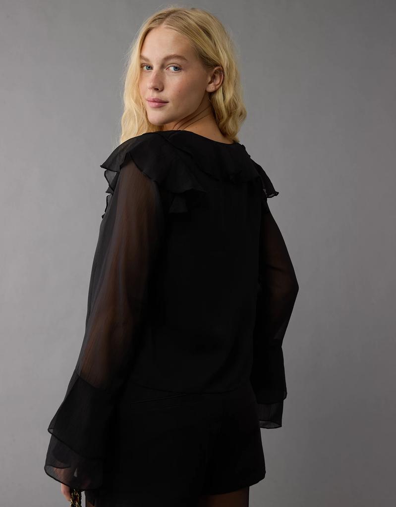 AE AE Long-Sleeve Chiffon Ruffle Blouse