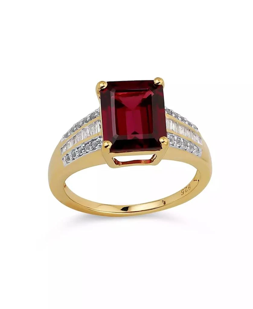 Bling Jewelry Art Deco Style 3CT Natural Red Garnet Baguette Side Stone Ring 14K Gold Vermeil Sterling Silver