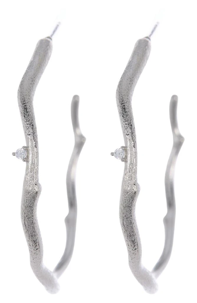 Rivka Friedman Bamboo Shaped CZ Open Hoop Earrings 3
